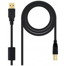 NANOCABLE CABLE USB 2.0 IMPRESORA ALTA CALIDAD CON FERRITA, TIPO A/M-B/M, NEGRO, 5.0M