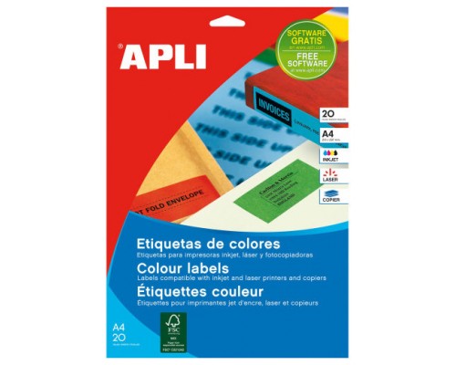 PACK 20 HOJAS (200 UDS) ETIQUETAS AMARILLAS 210X297MM APLI 1599 (Espera 4 dias)