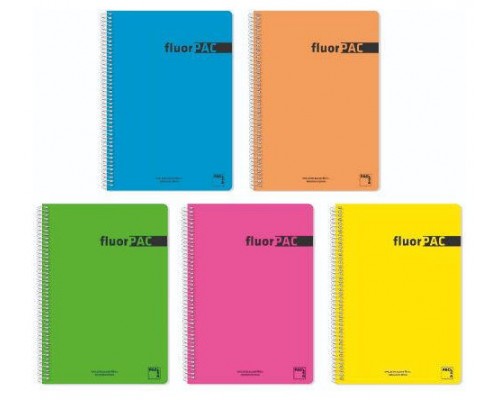 CUADERNO SERIE FLUORPAC TAPA POLIPROPILENO 90 GRS. FLUOR FOLIO (215X310MM.) 80 HOJAS CUADRÍCULA 4X4 CON MARGEN SURTIDO PACSA 16551 (MIN5) (Espera 4 dias)