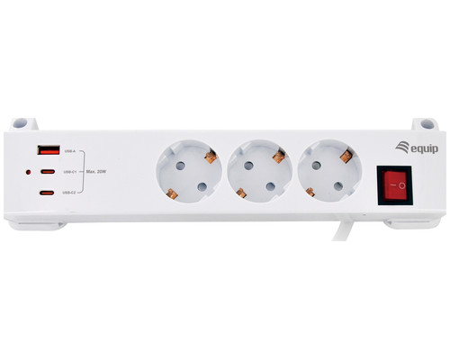 EQUIP Regleta de enchufes con 3 tomas de corriente y 3 puertos USB (2 C + 1 A)