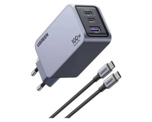 Ugreen Nexode Pro EU 3-Port GaN PD Fast Charger With USB-C Cable Universal Negro, Gris Corriente alterna Carga rápida Interior (Espera 4 dias) Ugreen Nexode Pro EU 3-Port GaN PD Fast Charger With USB-C Cable Universal Negro, Gris Corriente alterna Carga rápida Interior (Espera 4 dias)