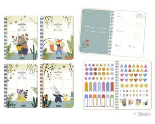AGENDA ESCOLAR 2025-2026 ANIMALS 4 SEMANA VISTA TAPA CARTON INGRAF 333351 (Espera 4 dias)