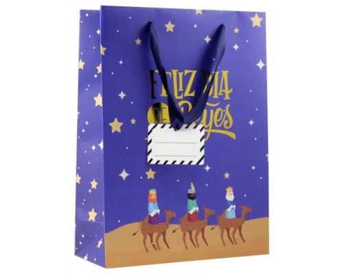 BOLSA PAPEL REYES MAGOS M (27X12X37 CM) FOIL CON TARJETA COLGANTE COLORES SURTIDOS BISMARK 333600 (Espera 4 dias)