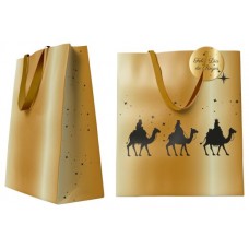 BOLSA DORADA PAPEL REYES MAGOS M (26x12x37 CM) CON TARJETA COLGANTE BISMARK 333672 (Espera 4 dias)
