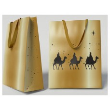 BOLSA DORADA PAPEL REYES MAGOS S (24X10X32 CM) CON TARJETA COLGANTE BISMARK 333673 (Espera 4 dias)