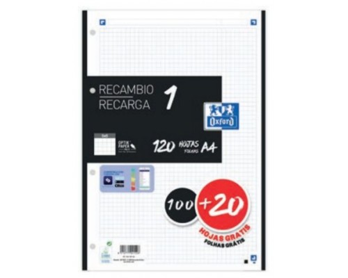 RECAMBIO COLOR 1 A4 100+20 HOJAS 5X5 NEGRO 90GRS OXFORD 400158165 (Espera 4 dias)