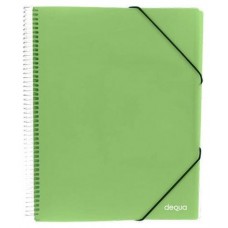 DEQUA Carpeta 20 fundas espiral con gomas y sobre A4 translucido verde