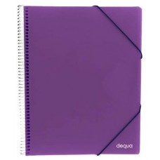 DEQUA Carpeta 20 fundas espiral con gomas y sobre A4 translucido violeta