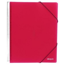 DEQUA Carpeta 20 fundas espiral con gomas y sobre A4 translucido fucsia