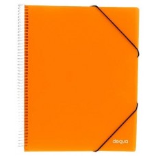 DEQUA Carpeta 30 fundas espiral con gomas y sobre A4 translucido naranja