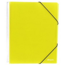 DEQUA Carpeta 30 fundas espiral con gomas y sobre A4 translucido amarillo