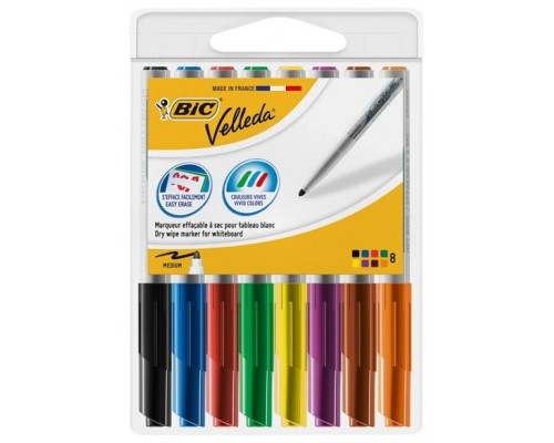 BIC BOLI 8 marcadores Velleda 1741 punta conica trazo 1,4mm surtidos