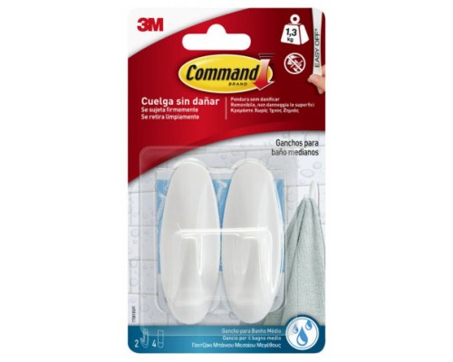 BLISTER 2 GANCHOS ADHESIVOS MEDIANOS HASTA 1,3KG BLANCO PARA BAÑO COMMAND 17081B 3M 7100121117 (Espera 4 dias)