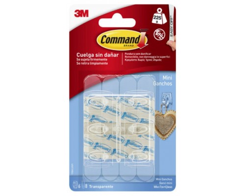 BLISTER 6 MINIGANCHOS ADHESIVOS TRANSPARENTES HASTA 225G COMMAND 17006CLR 3M 710027363 (Espera 4 dias)