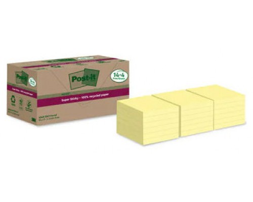 PACK 14+4 BLOCS 90 HOJAS NOTAS RECICLADAS ADHESIVAS 76X76MM SUPER STICKY AMARILLO PASTEL 654 RSSCY14+4 POST-IT 7100284878 (Espera 4 dias)