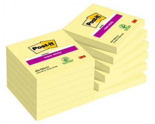 PACK 12 BLOCS 90 HOJAS NOTAS ADHESIVAS 76X76MM SUPER STICKY SIN ENCELOFANADO INDIVIDUAL 654-12SSCY-EU POST-IT 7100290155 (Espera 4 dias)