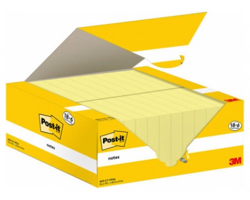 PACK 18+6 BLOCS 100 HOJAS NOTAS ADHESIVAS 38X51MM CANARY YELLOW CAJA CARTÓN 653-CY-VP24 POST-IT 7100317764 (Espera 4 dias)