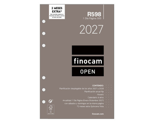 RECAMBIO ANUAL 2027 R598 OPEN500 117X181MM DIA PAGINA FINOCAM 711670027 (Espera 4 dias) RECAMBIO ANUAL 2027 R598 OPEN500 117X181MM DIA PAGINA FINOCAM 711670027 (Espera 4 dias)