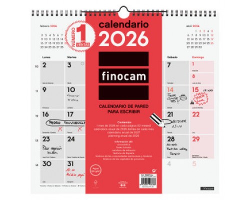 CALENDARIO 2026 NEUTRO PARED ESCRIBIR L 340X320MM FINOCAM 780070026 (Espera 4 dias)