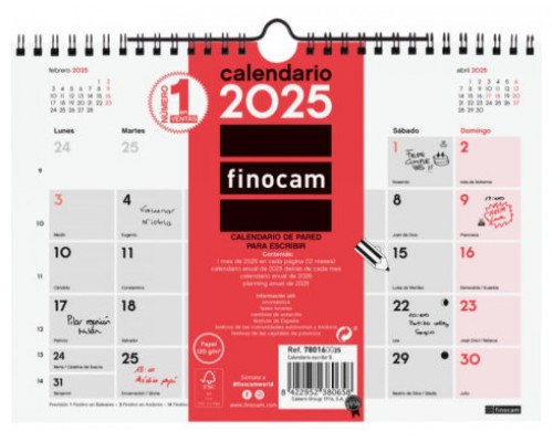 CALENDARIO 2025 NEUTRO PARED ESCRIBIR S 210X150MM FINOCAM 780160025 (Espera 4 dias)