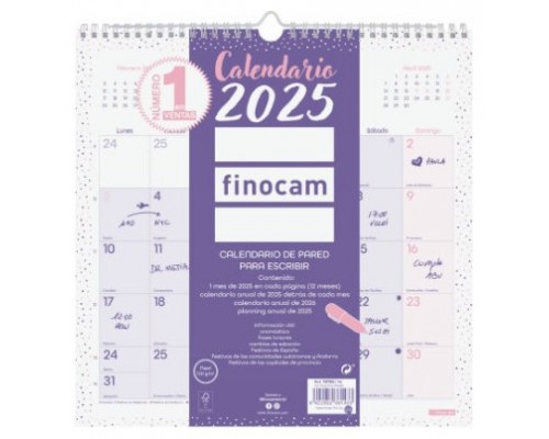 CALENDARIO 2025 PARED TRENDY CHIC ESCRIBIR 300X300MM MORADO FINOCAM 787002725 (Espera 4 dias)