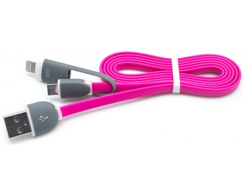 Cable Plano USB a Micro USB + Lightning Fucsia (Espera 2 dias)