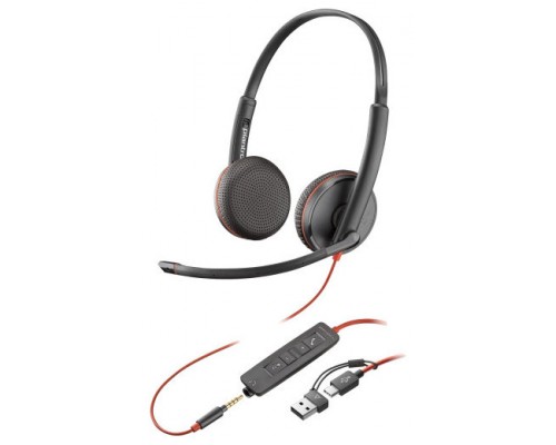 HP Poly Auriculares est&eacute;reo Poly Blackwire 3225 USB-C + Conector de 3,5 mm + Adaptador USB-C/A (Espera 4 dias)