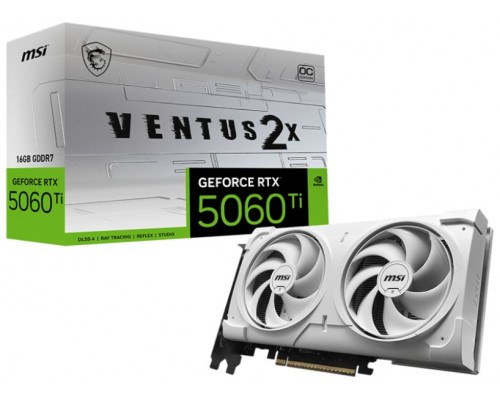 VGA MSI RTX 5060 TI 16G VENTUS 2X OC WHITE PLUS,NV,RTX5060TI,16GB,GDDR7,128BIT,1HDMI+3DP,STORMFORCE FAN (2 VENTILADORES) (Espera 4 dias)
