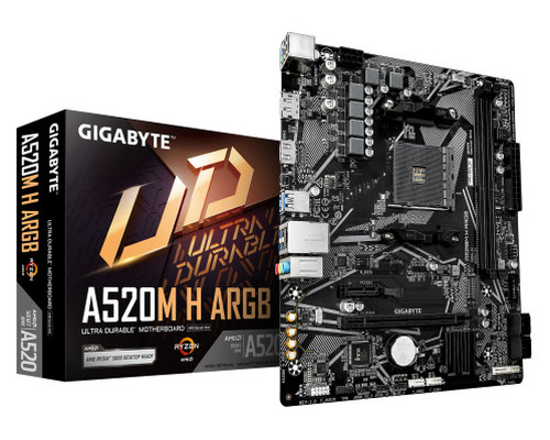GIGABYTE A520M H ARGB Placa Base ? Compatible con CPUs AMD Ryzen Serie 5000, hasta 5100 MHz DDR4 (OC), M.2 PCIe 3.0 x4, LAN 1 GbE, USB 3.2 Gen 1