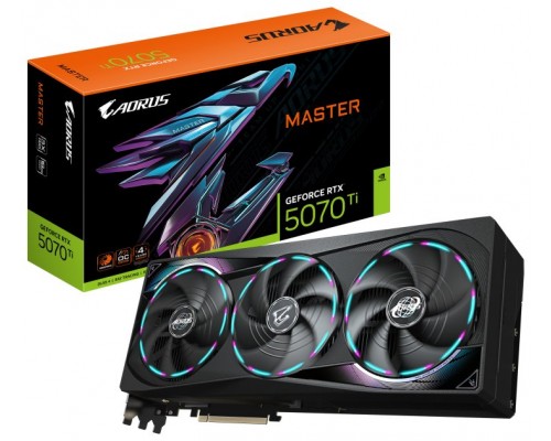 GIGABYTE AORUS GeForce RTX 5070 Ti MASTER 16G Tarjeta Gráfica - 16GB GDDR7, 256 bits, PCI-E 5.0, XXXX MHz Core Clock, 3 x DP 2.1a, 1 x HDMI 2.1b, NVIDIA DLSS 4, GV-N507TAORUS M-16GD (Espera 4 dias)
