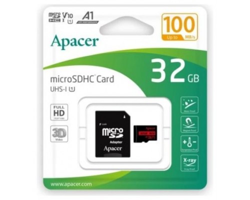 APACER Tarjeta de Memoria 32GB microSD HC UHS 1 con Adaptador/ Clase 10/ 100MBs