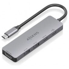 AISENS - USB-C DOCK 5 EN 1, USB-C A 1xHDMI 2xUSB-A 1xUSB-C 1xUSB-C PD, GRIS, 15CM