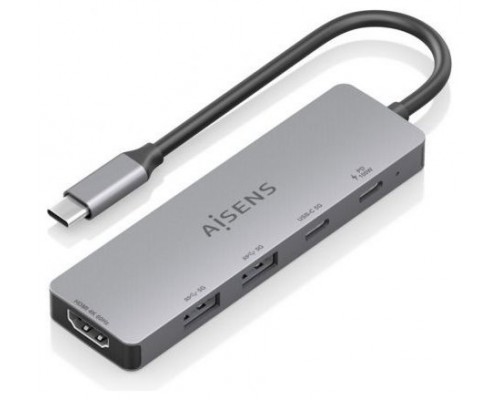 AISENS - USB-C DOCK 5 EN 1, USB-C A 1xHDMI 2xUSB-A 1xUSB-C 1xUSB-C PD, GRIS, 15CM