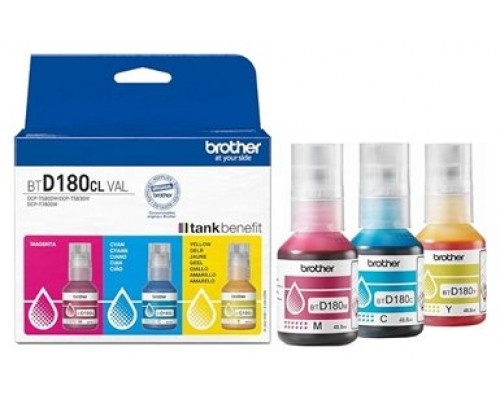 BROTHER Pack de 3 botellas de tinta cian, magenta y amarillo para hasta 5000 paginas cada color