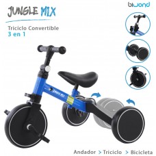Triciclo Infantil Convertible 3 en 1 Jungle Mix Azul Biwond (Espera 2 dias)