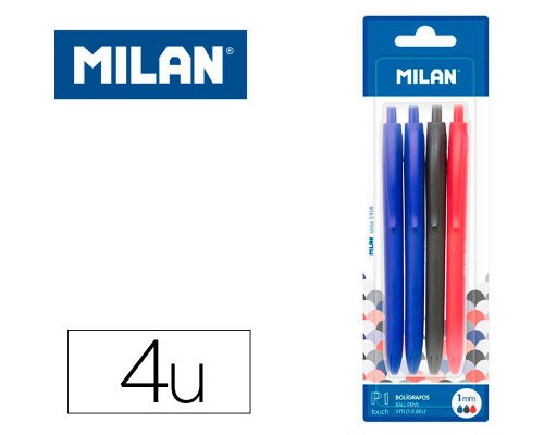 Milan BWM10254 Negro, Azul, Rojo Bolígrafo de punta retráctil con pulsador 4 pieza(s) (Espera 4 dias)