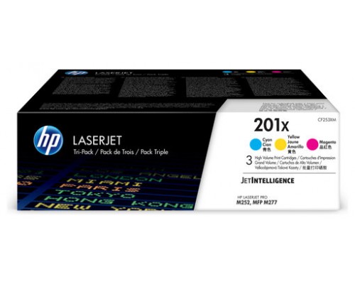 HP Laserjet Pro M252n 201X Pack 3 Toner Alta Capacidad Cyan/Magenta/Yellow