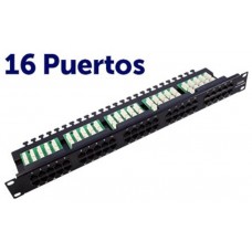 Panel de Parcheo 16 Puertos Krone UTP CAT6 Enracable 19” en 1U Negro CROMAD (Espera 2 dias)