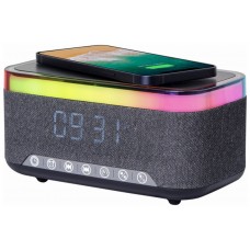 RELOJ DESPERTADOR GEMBIRD DIGITAL CON FUNCION DE CARGA INALAMBRICA NEGRO-GRIS