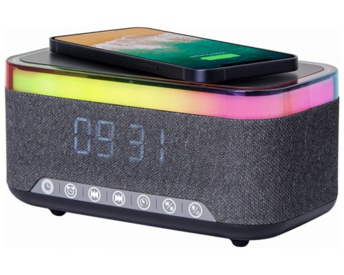 RELOJ DESPERTADOR GEMBIRD DIGITAL CON FUNCION DE CARGA INALAMBRICA NEGRO-GRIS