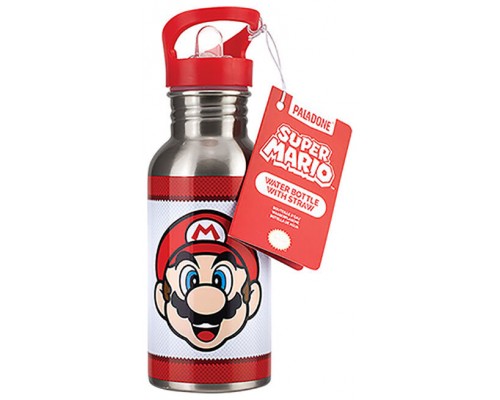 BOTELLA METÁLICA CON PAJITA SUPER MARIO 500 ML PALADONE REDSTRING PP8022NN (Espera 4 dias)