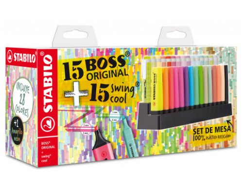 EXPOSITOR DE MESA 30 MARCADORES (15 BOSS + 15 SWING COOL) STABILO E87-3710 (Espera 4 dias)