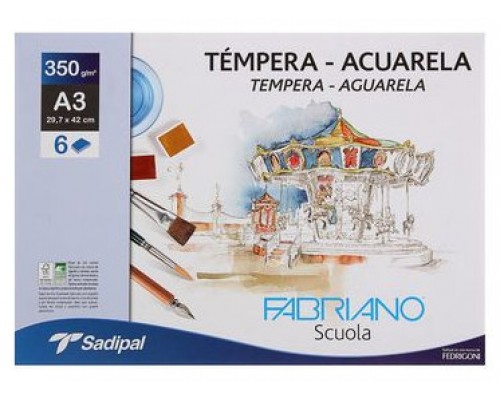 PACK 10 SOBRES DE 6 HOJAS PAPEL TEMPERAACUARELA 350 GR A3 29,7 X 42 CM BLANCO FABRIANO F74233261 (Espera 4 dias)