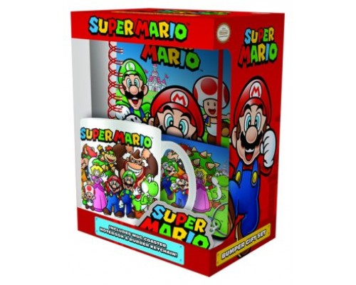 SET DE REGALO TAZA, CUADERNO, LLAVERO Y POSAVASOS SUPER MARIO PYRAMID REDSTRING GP85388 (Espera 4 dias)