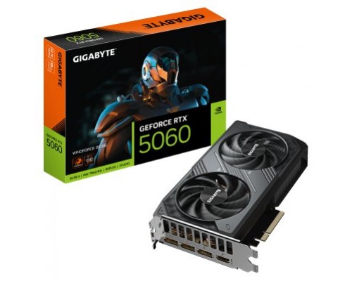 GIGABYTE GeForce RTX 5060 WINDFORCE OC 8G Tarjeta Gráfica - 8GB GDDR7, 128bit, PCI-E 5.0, 2512 MHz Frecuencia del núcleo, 3 x DisplayPort, 1 x HDMI, GV-N5060WF2OC-8GD (Espera 4 dias)