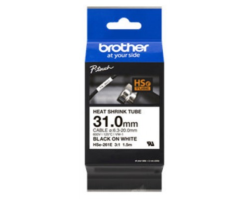 BROTHER Cinta tubo termorretractil. Texto negro sobre fondo blanco. PTP900W, PTP950NW, PTD800W