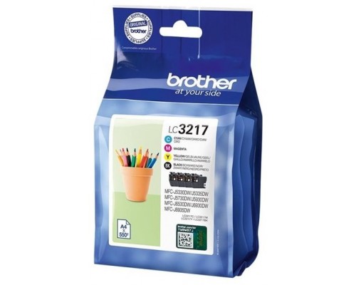 BROTHER Pack de 4 cartuchos de tinta negro, cian, magenta y amarillo LC3217VAL para MFCJ5330, MFCJ65