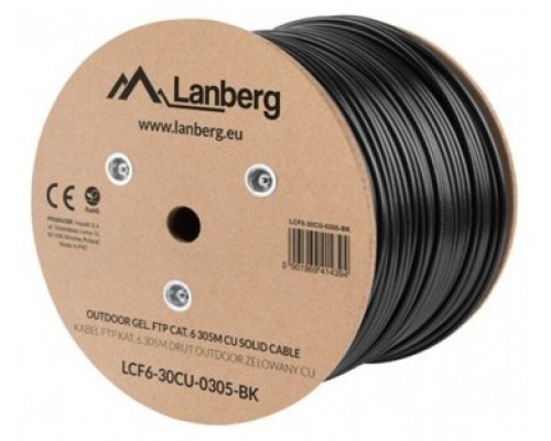 BOBINA CAT.6 LANBERG OUTDOOR FTP RJ45 COBRE GEL-FILLED FLUKE AWG24 305M NEGRO