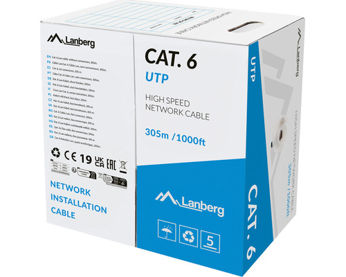 BOBINA CABLE DE RED LANBERG UTP CAT.6 SOLIDO CU LSZH CPR 305M GRIS FLUKE PASSED BOBINA CABLE DE RED LANBERG UTP CAT.6 SOLIDO CU LSZH CPR 305M GRIS FLUKE PASSED