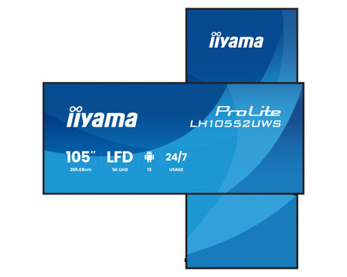 MONITOR PROFESIONAL IIYAMA 105" (LH10552UWS-B1AG) / TIEMPO OPERACION 24/7 / USO HORIZONTAL Y VERTICAL / IPS / 5120X2160 5K UW / 8MS / 500CD / 21:9 / RS-232C / RJ45 / HDMI X 1 / DP X 1 / USB-C X 2/ USB X6 / SLOT OPS / VESA 1000X600 (Espera 4 dias)